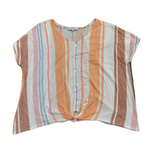 MySTYLE Striped Tie-Front Top 1X - Picture 1 of 6
